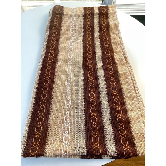 Vintage 70s curtain, tan, brown and orange stripes, rod header, single panel - Picture 7 of 10